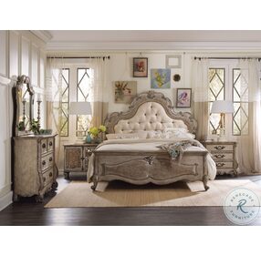 Chatelet Beige And Antique Linen Queen upholstered Panel Bed