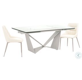 Vida Clear Glass And Matte Light Gray Extendable Dining Table