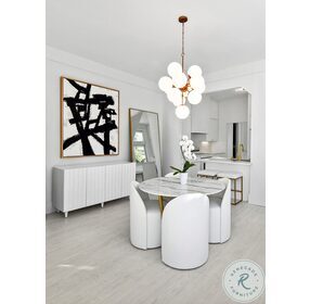 Odette White Lacquer 4 Door Scalloped Front Cabinet