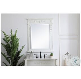Lenora Antique White Wood Frame 28" Small Mirror