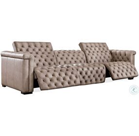 Savion Grandier Giovanni Taupe Leather Power Reclining Sofa With Power Headrest