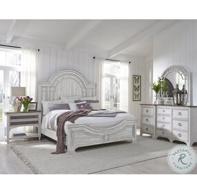 Glendale Estates Distressed White Queen Transom Panel Bed