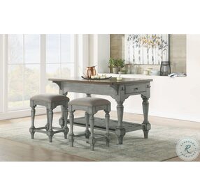 Plymouth Distressed Graywash Grey Upholstered Stool