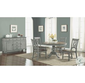 Plymouth Distressed Gray Wash Round Pedestal Extendable Dining Table