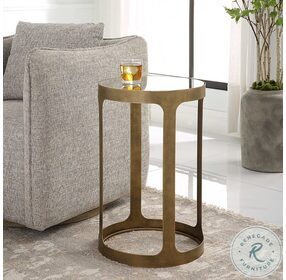 W23017 Antique Brushed Gold Glass Top Accent Table