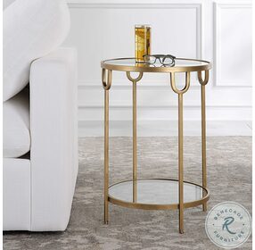 W23022 Antiqued Gold Mirrored Top Side Table