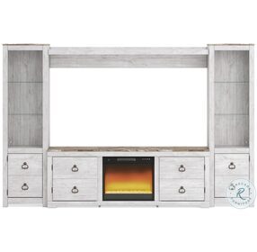 Willowton Whitewash 113" 4 Piece Entertainment Center with Electric Fireplace