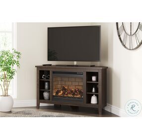 Camiburg Warm Brown Corner TV Stand with Infrared Electric Fireplace