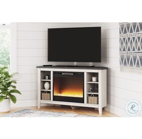 Dorrinson Antiqued White And Gray Corner TV Stand with Electric Fireplace