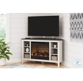 Dorrinson Antiqued White And Gray Corner TV Stand with Infrared Electric Fireplace
