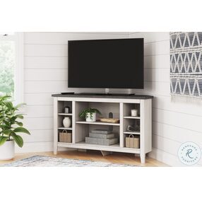 Dorrinson Antiqued White And Gray Corner TV Stand