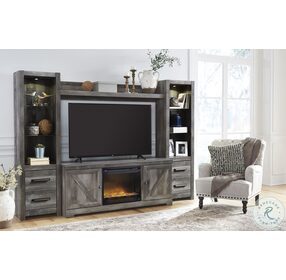 Wynnlow Rustic Gray 103" 4 Piece Entertainment Center with Electric Fireplace