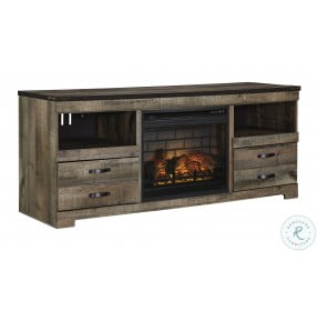 Trinell Brown 4 Piece Entertainment Wall Unit with Electric Fireplace