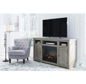 Moreshire Bisque 72" TV Stand with Electric Infrared Fireplace