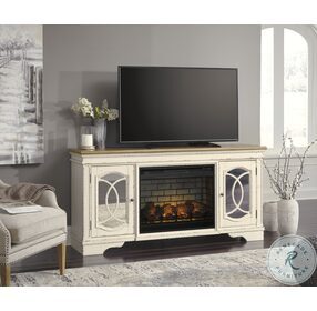 Realyn Chipped White And Distressed 74" TV Stand With Electric Fireplace