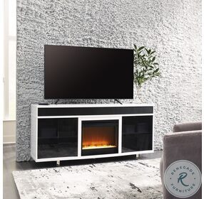 Gardoni High Gloss White And Black 72" TV Stand with Electric Fireplace