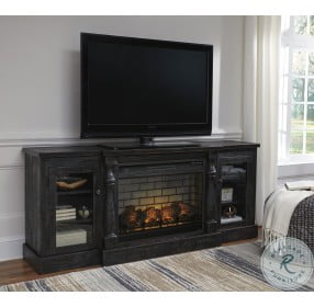 Mallacar Distressed Black 75" TV Stand with Electric Fireplace