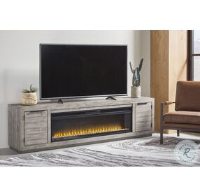 Naydell Weathered Light Gray 92" TV Stand with Wide Fireplace Insert
