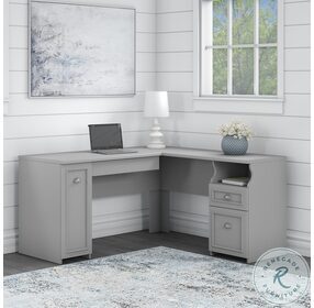 Fairview Cape Cod Gray 60" L Shaped Desk With Drawers And Storage Cabinet