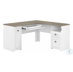 Fairview Pure White and Shiplap Gray 60" L Shaped Home Office Set
