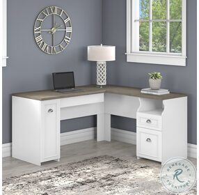 Fairview Pure White and Shiplap Gray 60" L Shaped Desk