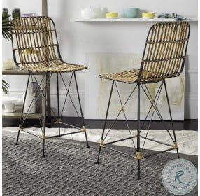 Minerva Natural And Black Wicker Counter Height Stool Set Of 2