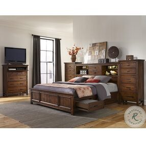 Wolf Creek Vintage Acacia Bookcase Queen Panel Double Side Storage Bed