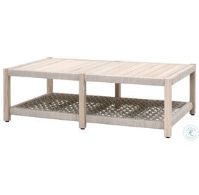 Wrap Taupe White Flat Rope And Gray Teak Outdoor Rectangular Occasional Table Set