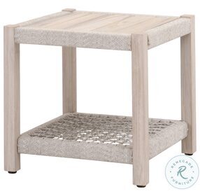 Wrap Taupe White Flat Rope And Gray Teak Outdoor End Table