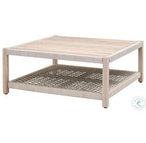 Wrap Taupe White Flat Rope And Gray Teak Outdoor Square Coffee Table