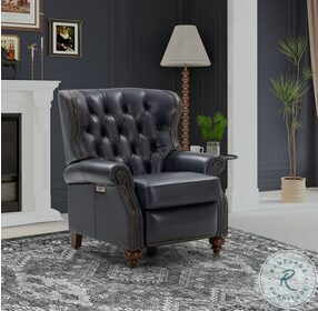 Writer's Barone Navy Blue Leather Power Recliner