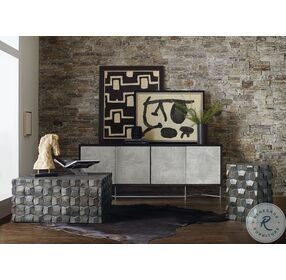 Commerce And Market Pewter Black And White Fine Lines Credenza