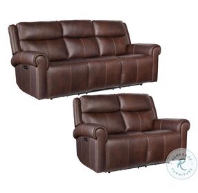 Oberon Caruso Walnut Leather Zero Gravity Power Reclining Sofa with Power Headrest