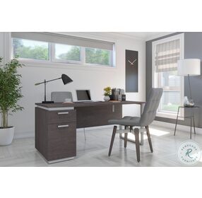 Aquarius Bark Grey And White 66" Desk With Single Pedestal