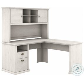 Yorktown Linen White Oak 60" L Shaped Home Office Set with Hutch