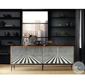 Commerce And Market Medium Brown Black And White Linear Perspective Credenza