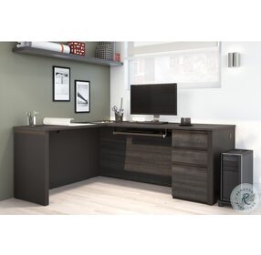 Prestige Bark Grey And Slate 71" L Shaped Desk With Pedestal