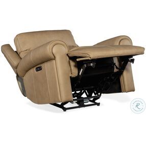 Oberon Caruso Sand Leather Zero Gravity Recliner with Power Headrest