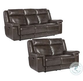 Montel Cosmos Cocao Leather Lay Flat Power Reclining Sofa With Power Headrest And Lumbar