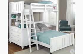 Lake House White Twin Loft Bed with Full Lower Bed