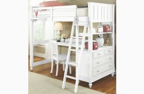 Lake House White Youth Loft Bed with Desk