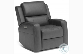 Linden Gray Leather Power Recliner With Power Headrest And Lumbar
