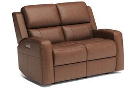 Linden Gray Leather Power Reclining Loveseat With Power Headrest And Lumbar
