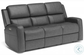 Linden Gray Leather Power Reclining Sofa With Power Headrest And Lumbar