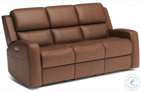 Linden Brown Leather Power Reclining Sofa With Power Headrest And Lumbar
