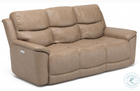 Cade Beige Leather Power Reclining Sofa With Power Headrest And Lumbar