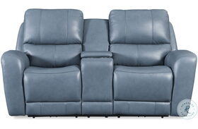 Bel Air Blue Leather Dual Power Reclining Console Loveseat