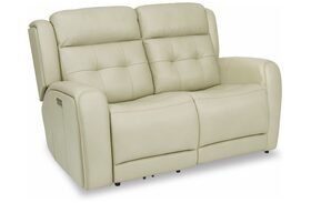 Grant Beige Leather Power Reclining Loveseat With Power Headrest And Footrest
