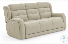 Grant Beige Leather Power Reclining Sofa With Power Headrest And Footrest
