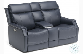 Easton Gray Leather Power Reclining Console Loveseat With Power Headrest And Lumbar